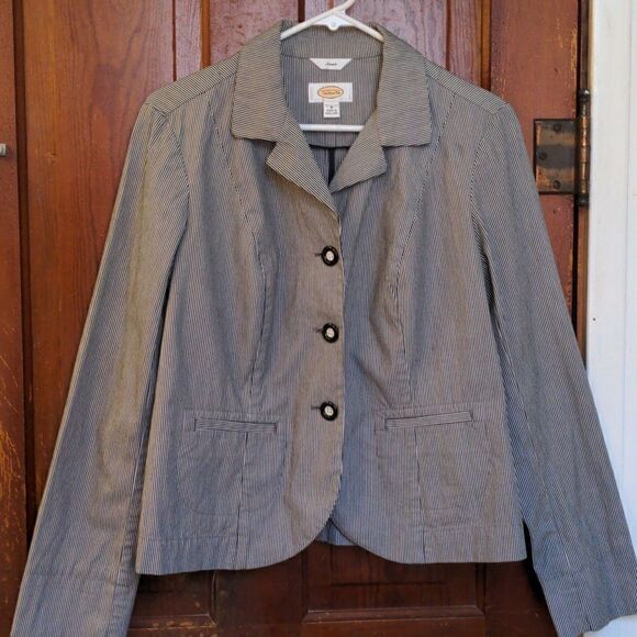 Talbots Black + White Pinstripe Cotton Blazer w/2-Tone Buttons Sz 8s - Picture 6 of 10